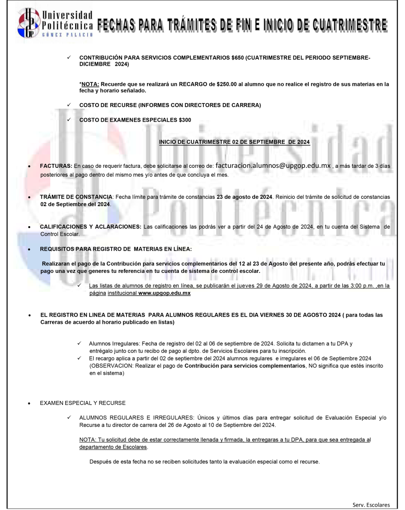 FECHAS FIN E INICIO DE CUATRIMESTRE SEPT-DIC 20243